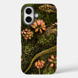 Niederländisch Art Nouveau Lizard und Wildblumen iPhone 16 Hülle