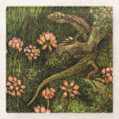 Niederländisch Art Nouveau Lizard und Wildblumen Glasuntersetzer (Vorderseite)