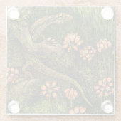 Niederländisch Art Nouveau Lizard und Wildblumen Glasuntersetzer (Rückseite)