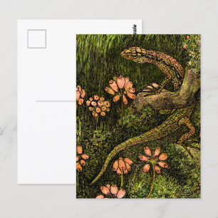 Niederländisch Art Nouveau Lizard und Wildblumen Postkarte