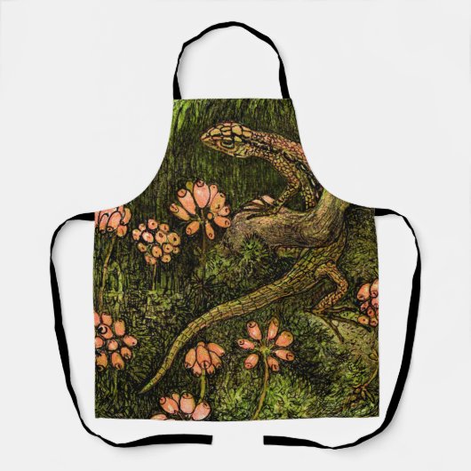 Niederländisch Art Nouveau Lizard und Wildblumen Schürze (Vorderseite)