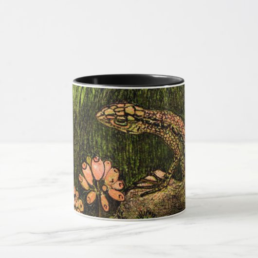 Niederländisch Art Nouveau Lizard und Wildblumen Tasse (Zentrum)