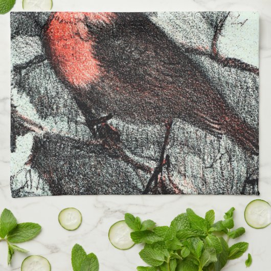 Niederländisch Art Nouveau Robin Bird im Winter Geschirrtuch (Gefaltet)