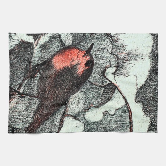 Niederländisch Art Nouveau Robin Bird im Winter Geschirrtuch (Horizontal)