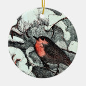 Niederländisch Art Nouveau Robin Bird im Winter Keramik Ornament (Vorne)