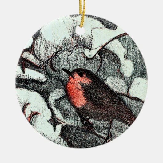 Niederländisch Art Nouveau Robin Bird im Winter Keramik Ornament (Vorne)
