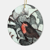 Niederländisch Art Nouveau Robin Bird im Winter Keramik Ornament (Links)