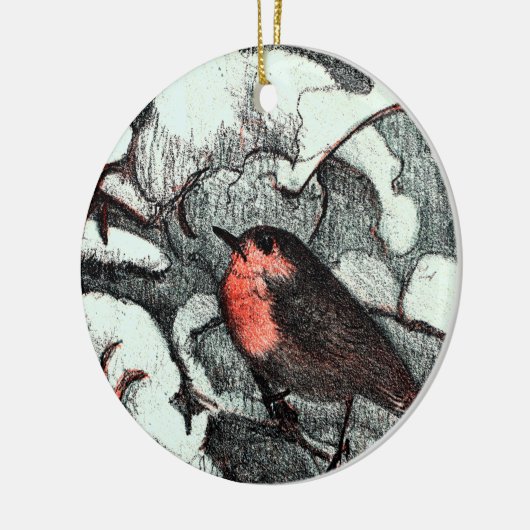 Niederländisch Art Nouveau Robin Bird im Winter Keramik Ornament (Links)