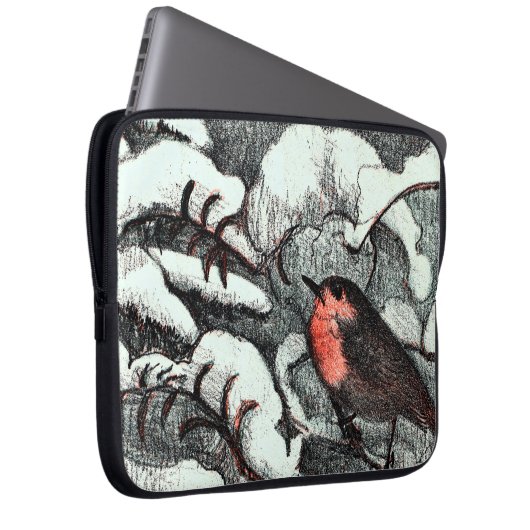 Niederländisch Art Nouveau Robin Bird im Winter Laptopschutzhülle (Vorne Rechts)