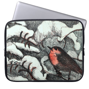 Niederländisch Art Nouveau Robin Bird im Winter Laptopschutzhülle