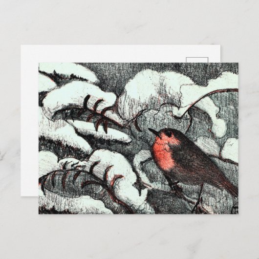 Niederländisch Art Nouveau Robin Bird im Winter Postkarte (Vorne/Hinten)