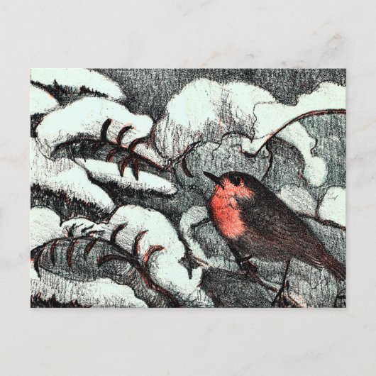 Niederländisch Art Nouveau Robin Bird im Winter Postkarte (Vorderseite)