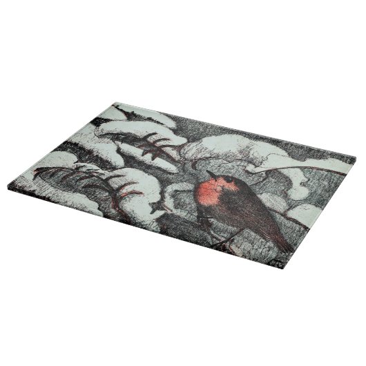 Niederländisch Art Nouveau Robin Bird im Winter Schneidebrett (Ecke)