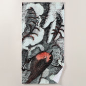 Niederländisch Art Nouveau Robin Bird im Winter Strandtuch (Vorderseite)