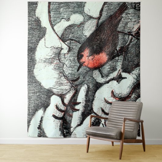 Niederländisch Art Nouveau Robin Bird im Winter Wandteppich (Beispiel)