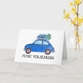 Niederländisch Birthday Retro Fiat 500 Karte (Gelbe Blume)