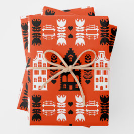 Niederländisch Folk Art Print Geschenkpapier Set