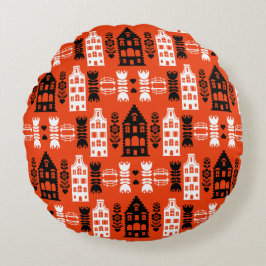 Niederländisch Folk Art Print Rundes Kissen