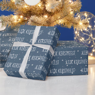 Niederländisch Frohe Weihnachten auf Schneeflocken Geschenkpapier