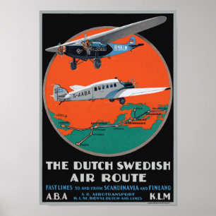 Niederländisch Swedish Air Route Vintage Poster 19