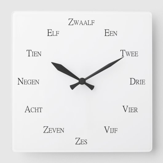 Niederländisch Zahlen Sprachenlernen personalizabl Quadratische Wanduhr (Vorderseite)