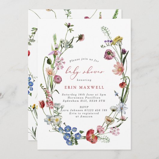 Niederländische Blumengarten Kinderdusche Einladun Einladung (Vorne/Hinten)