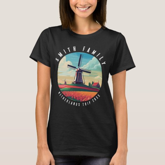 Niederländische Familienreise Windmühle Tulips Url T-Shirt (Vorderseite)