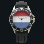Niederländische Flagge Armbanduhr<br><div class="desc">Dieses Design zeichnet sich durch die Nationalflagge der Niederlande (informell als Holland bekannt) aus, ein Land, das hauptsächlich in der Western Europa und teilweise in der Karibik liegt und das größte konstituierende Land des Königreichs der Niederlande bildet. In Europa besteht es aus 12 Provinzen, die Deutschland im Osten, Belgien im...</div>