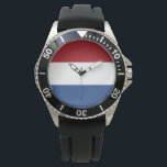 Niederländische Flagge Armbanduhr<br><div class="desc">Dieses Design zeichnet sich durch die Nationalflagge der Niederlande (informell als Holland bekannt) aus, ein Land, das hauptsächlich in der Western Europa und teilweise in der Karibik liegt und das größte konstituierende Land des Königreichs der Niederlande bildet. In Europa besteht es aus 12 Provinzen, die Deutschland im Osten, Belgien im...</div>