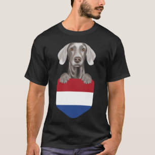 Niederländische Flagge Weimaraner Hund in Pocket T-Shirt