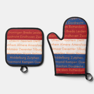 Niederländische Flaggenfarben mit Städten Ofenhandschuh & Topflappen-Set