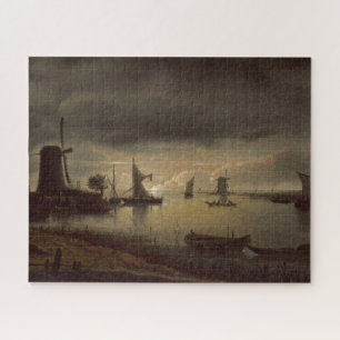 Niederländische Fluss-Szene mit Windmühle durch Puzzle