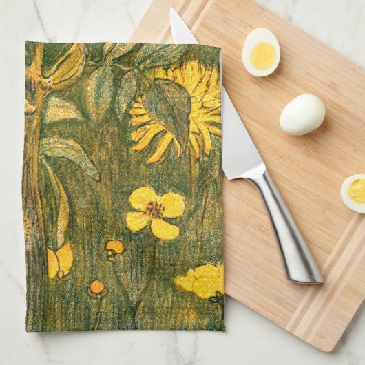 Niederländische Jugendstil-Wildblumen, Schmetterli Geschirrtuch (Viertel Falte)