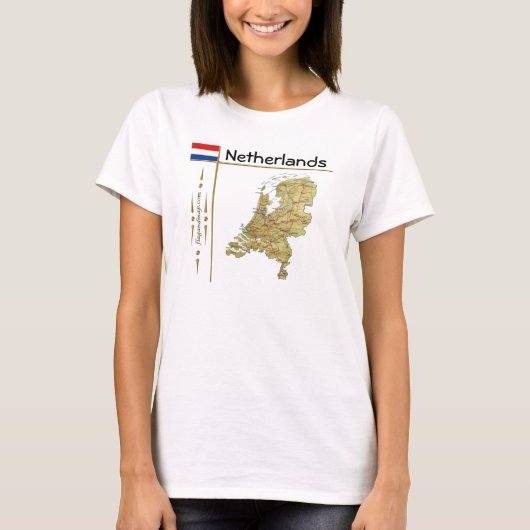 Niederländische Karte + Flagge + T - Shirt (Vorderseite)