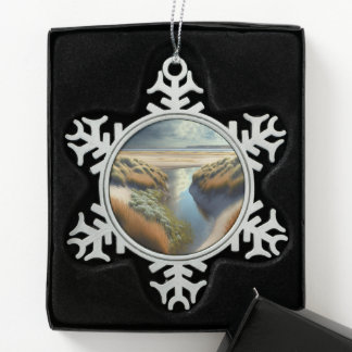 Niederländische Küstendünen Schneeflocken Zinn-Ornament