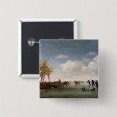 Niederländische Landschaft mit Skatern Button (Vorne & Hinten)