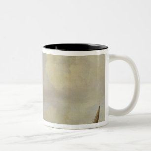 Niederländische Schiffe küstenwärts und badende Zweifarbige Tasse