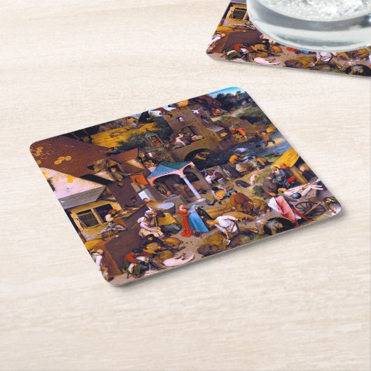 Niederländische Sprichwörter, Pieter Bruegel der Ä Rechteckiger Pappuntersetzer (angewinkelt)