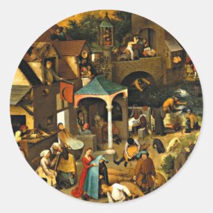 Niederländische Sprichwörter, von Pieter Bruegel, Runder Aufkleber