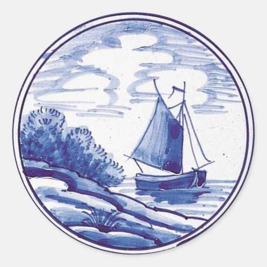 Niederländische traditionelle blaue Fliese Runder Aufkleber (Vorderseite)