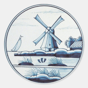 Niederländische traditionelle blaue Fliese Runder Aufkleber