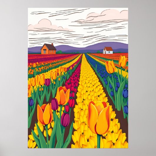 Niederländische Tulip Fields in Bloom Poster (Vorne)
