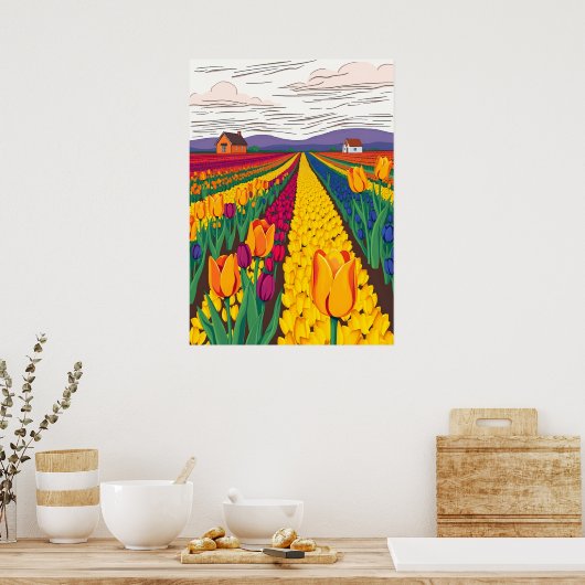 Niederländische Tulip Fields in Bloom Poster (Küche)
