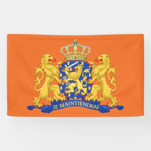 Niederländische Wappen auf der Orange-Fläche Banner (Horizontal)