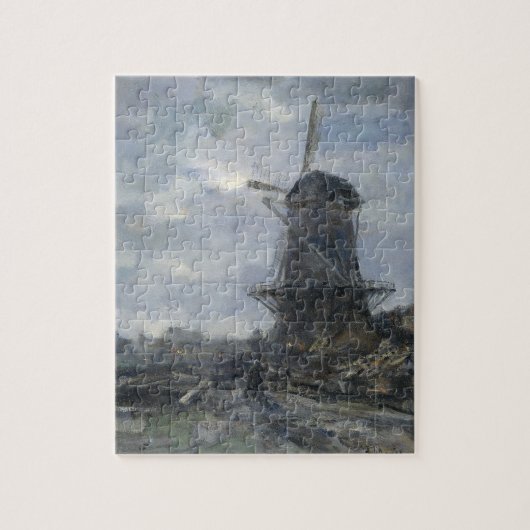 Niederländische Windmühle im Mondschein Maris Puzzle (Vertikal)