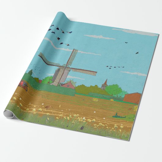 Niederländische Windmühle Landschaft Niederlande Geschenkpapier (Ungerollt)