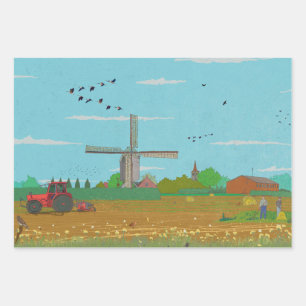 Niederländische Windmühle Landschaft Niederlande Geschenkpapier Set