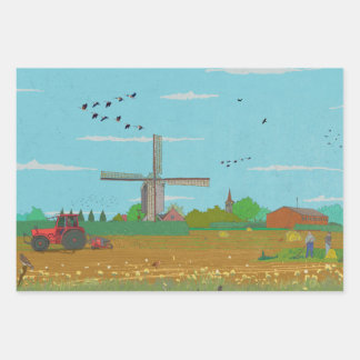 Niederländische Windmühle Landschaft Niederlande Geschenkpapier Set