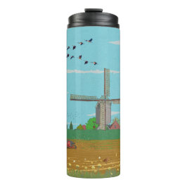 Niederländische Windmühle Landschaft Niederlande Thermosbecher