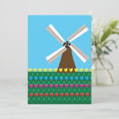 Niederländische Windmühle und farbenfrohes Tulpenf Einladung (Stehend Vorderseite)